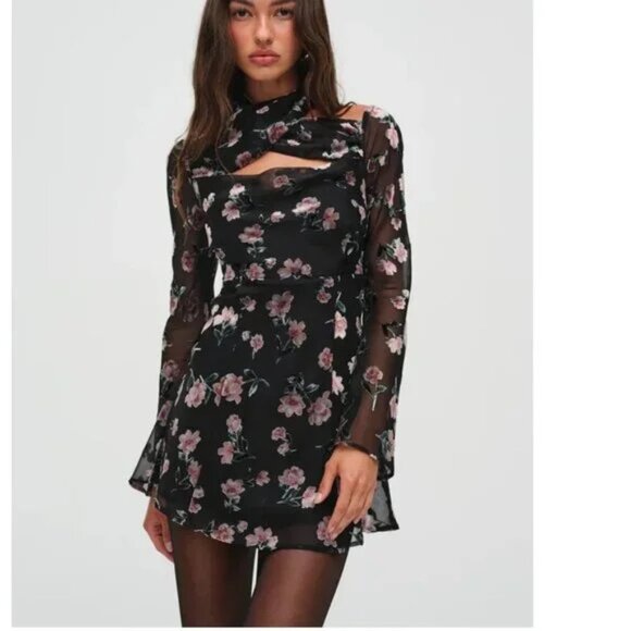 For Love And Lemons Dresses & Skirts - NWT FOR LOVE AND LEMONS BLAKE FLORAL BURNOUT BLACK MINI DRESS SIZE L